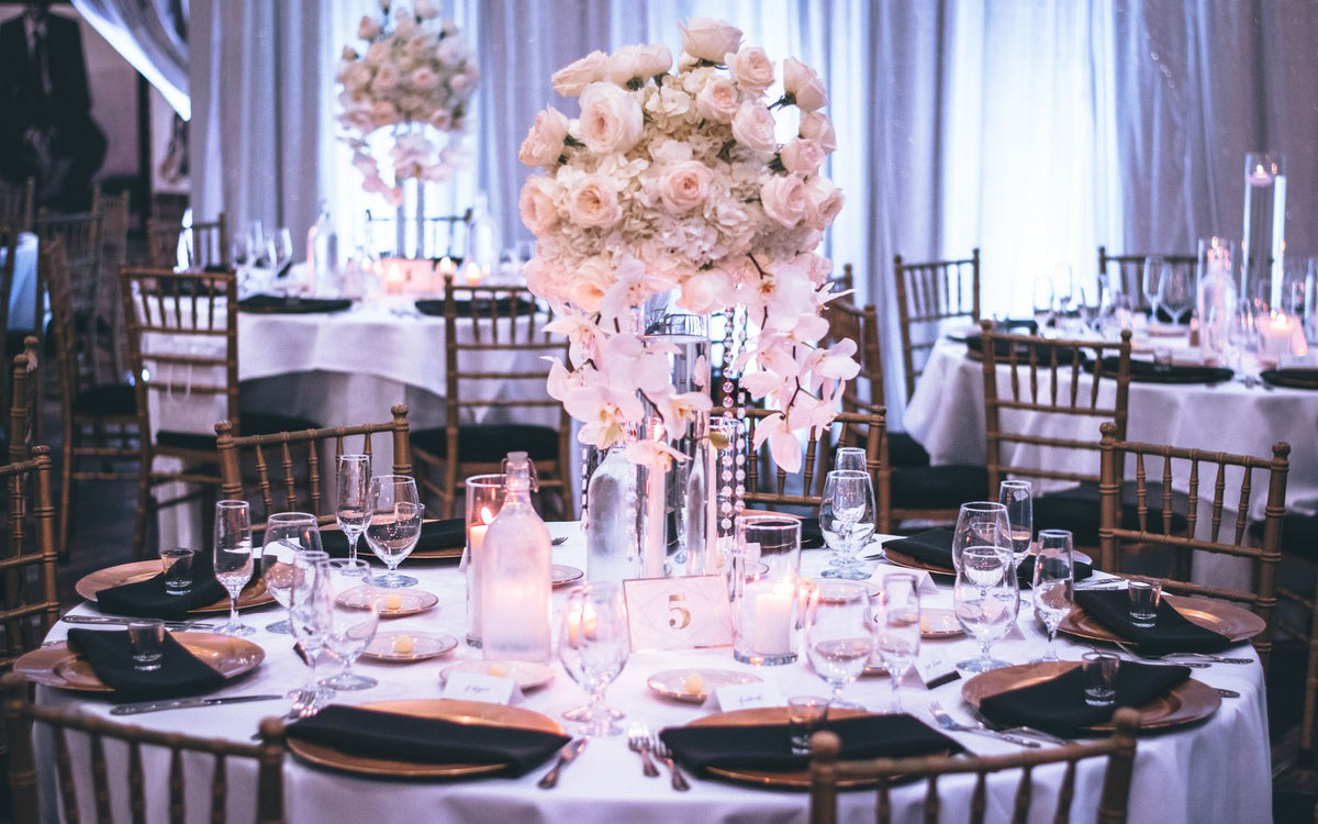 Elegant Indian wedding reception table setting in the evening