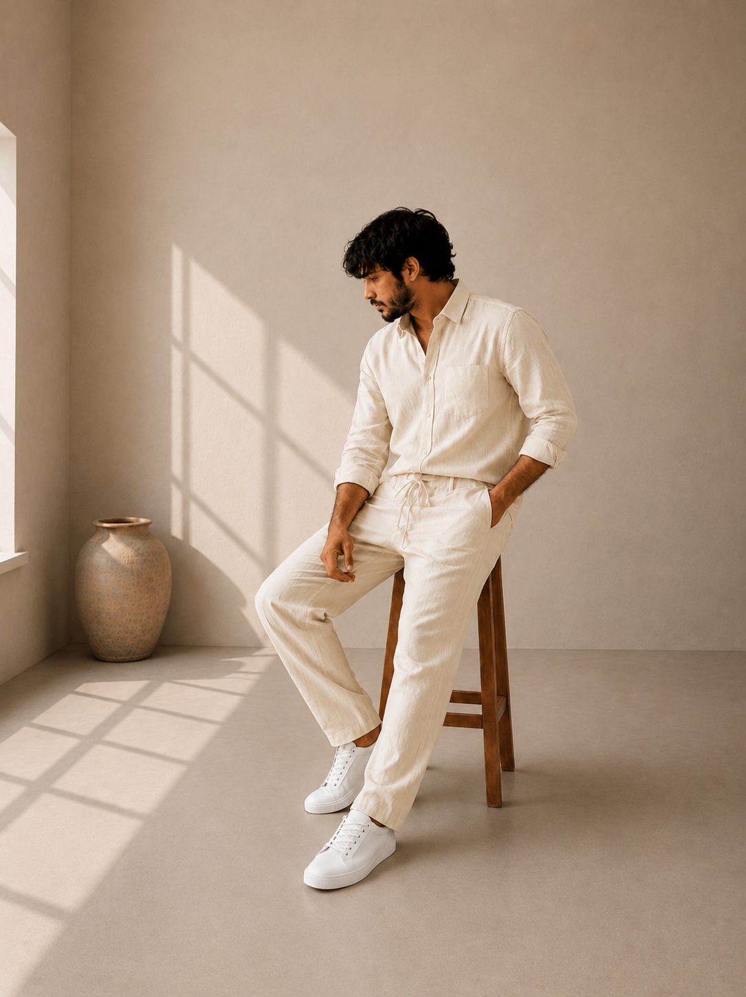 Pure Cotton Linen Cord Set - Ivory
