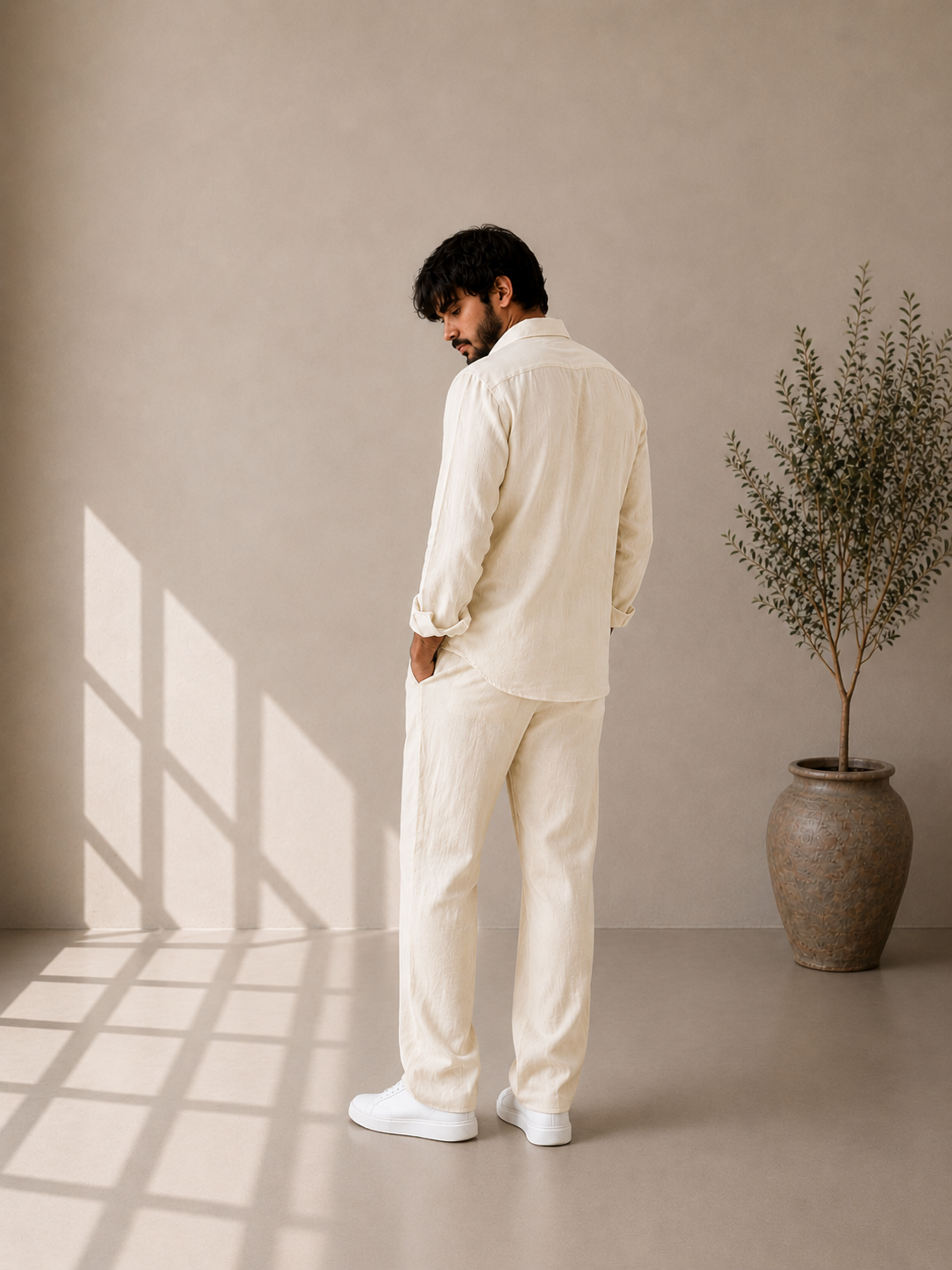 Pure Cotton Linen Cord Set - Ivory