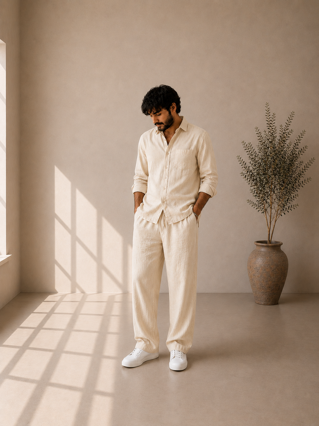 Pure Cotton Linen Cord Set - Ivory