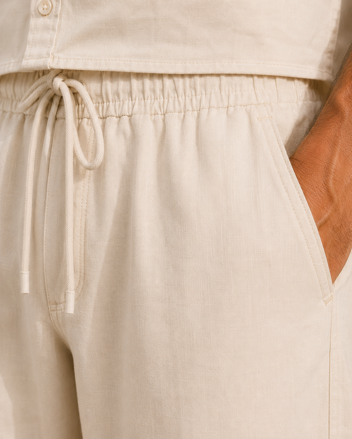 Men's ivory Premium Linen two-piece co-ord set, shirt sizes S to XXL