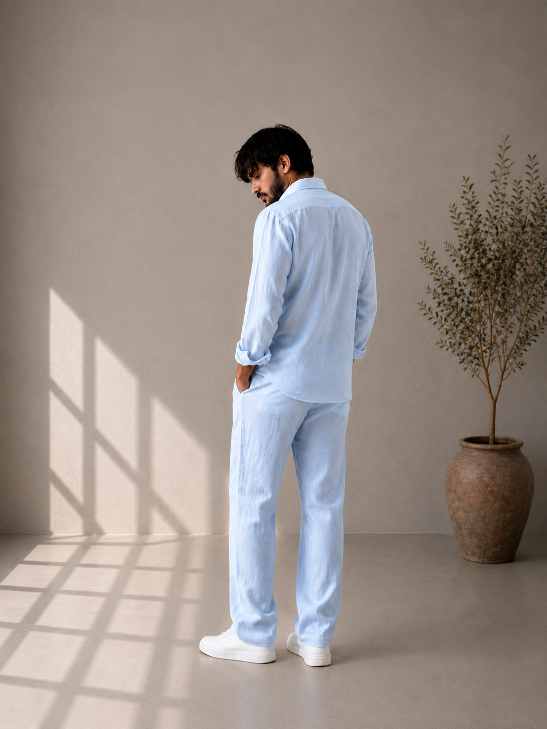 Pure Cotton Linen Cord Set - Sky Blue
