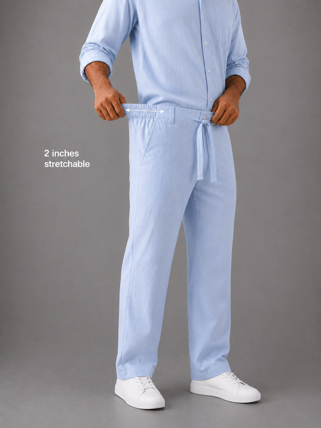 Pure Cotton Linen Cord Set - Sky Blue