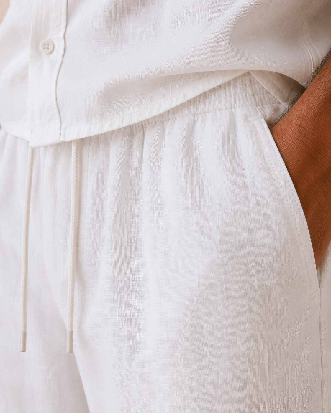 White Premium Linen co-ord set for men, versatile brunch and wedding-guest outfit