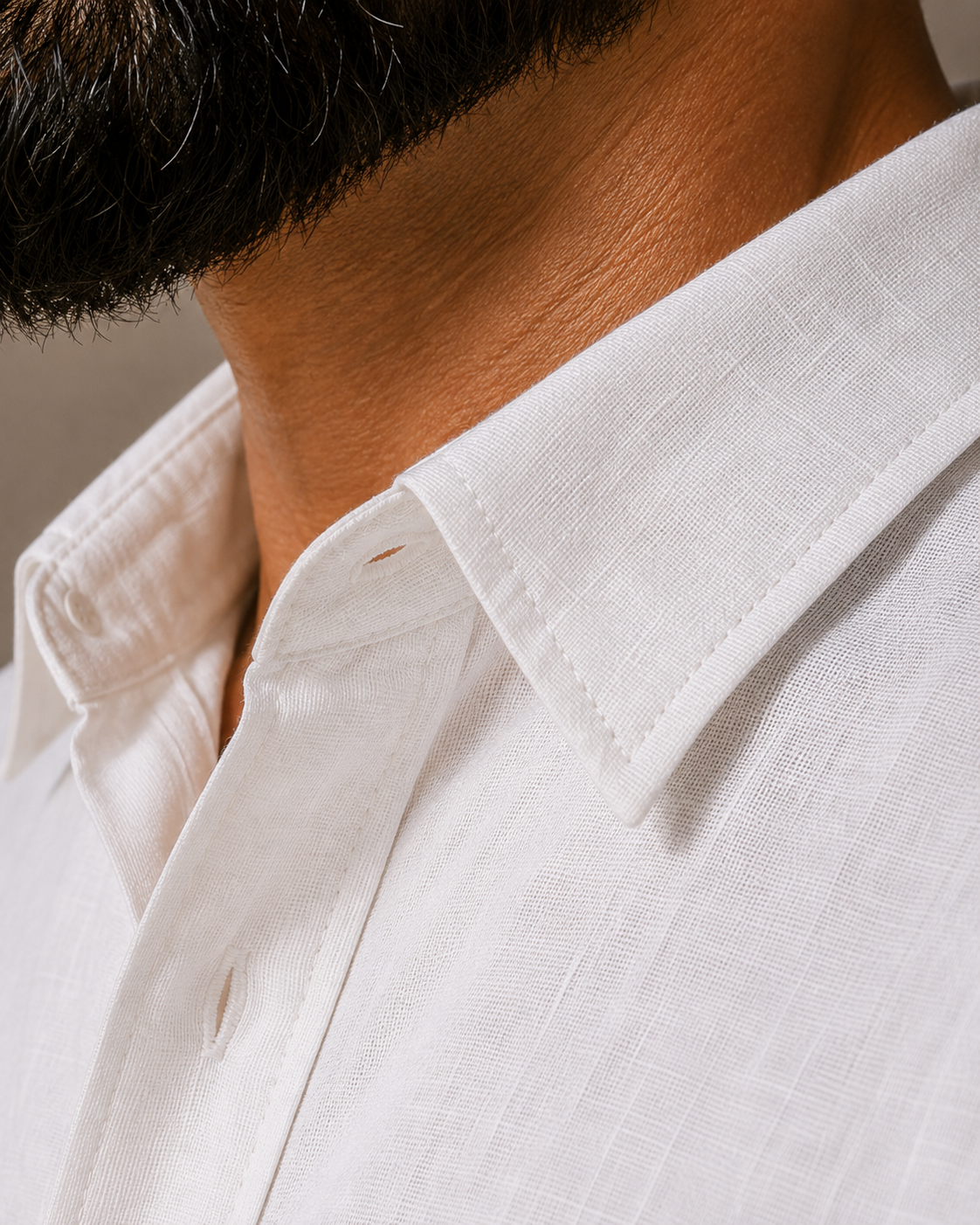 White Premium Linen co-ord set for men with half-elastic drawstring waist trousers