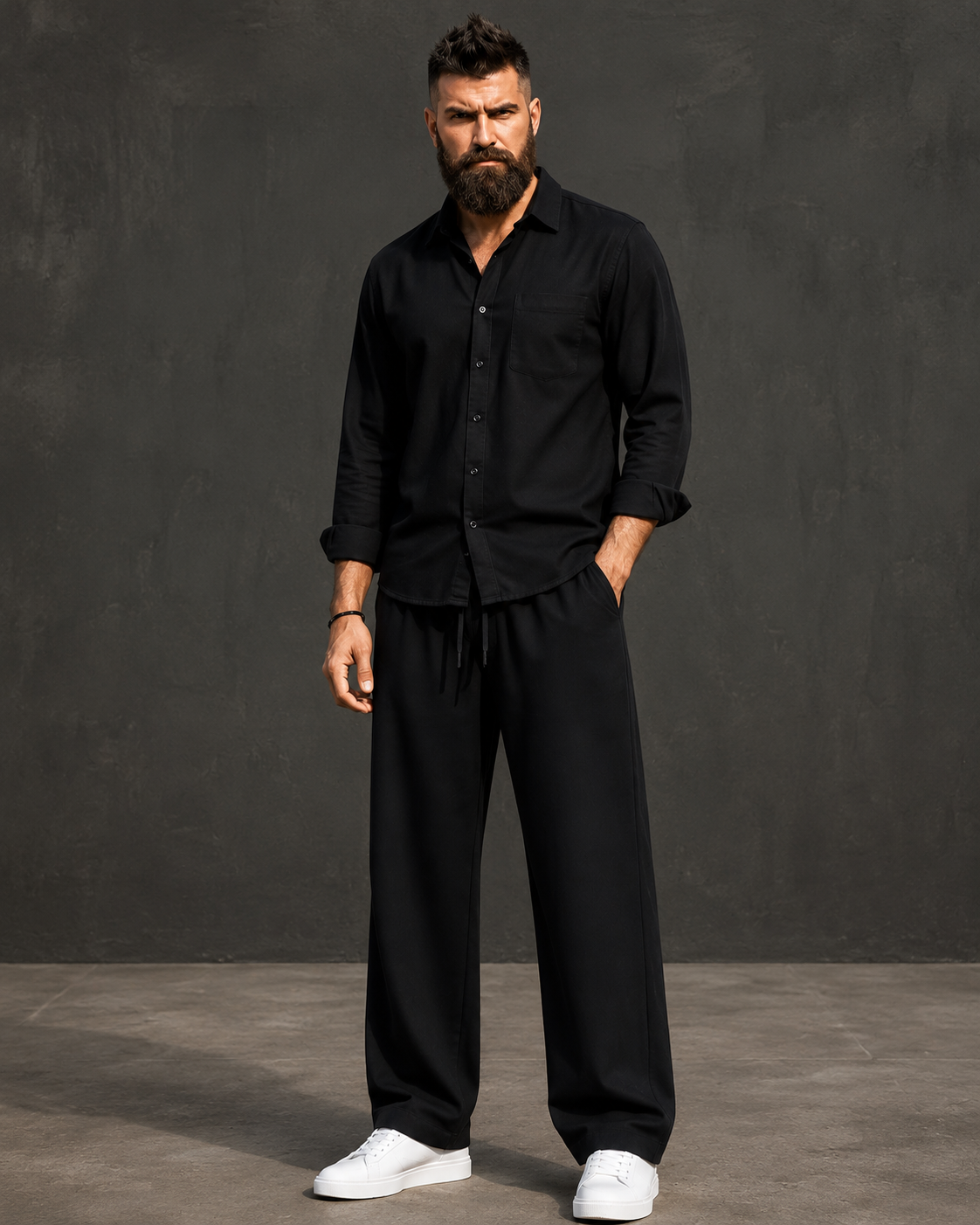 Black Premium Linen shirt and trouser set for men by OtokoStyle