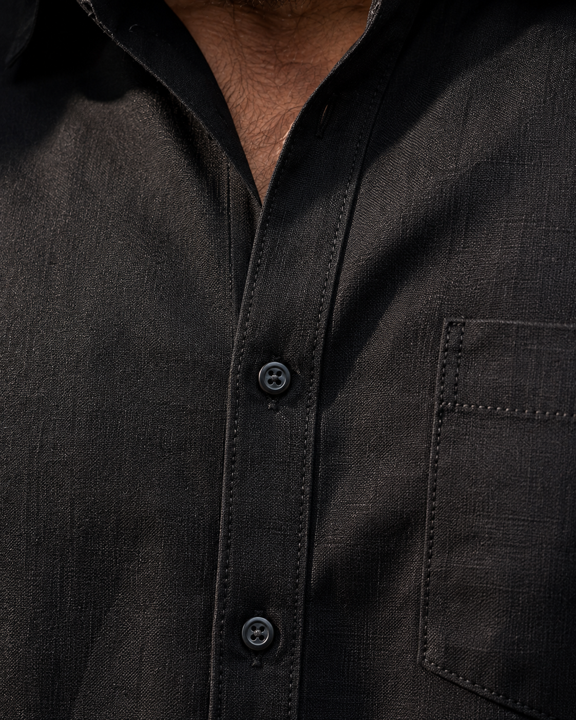 Men's black Premium Linen two-piece co-ord set, shirt sizes S to XXL