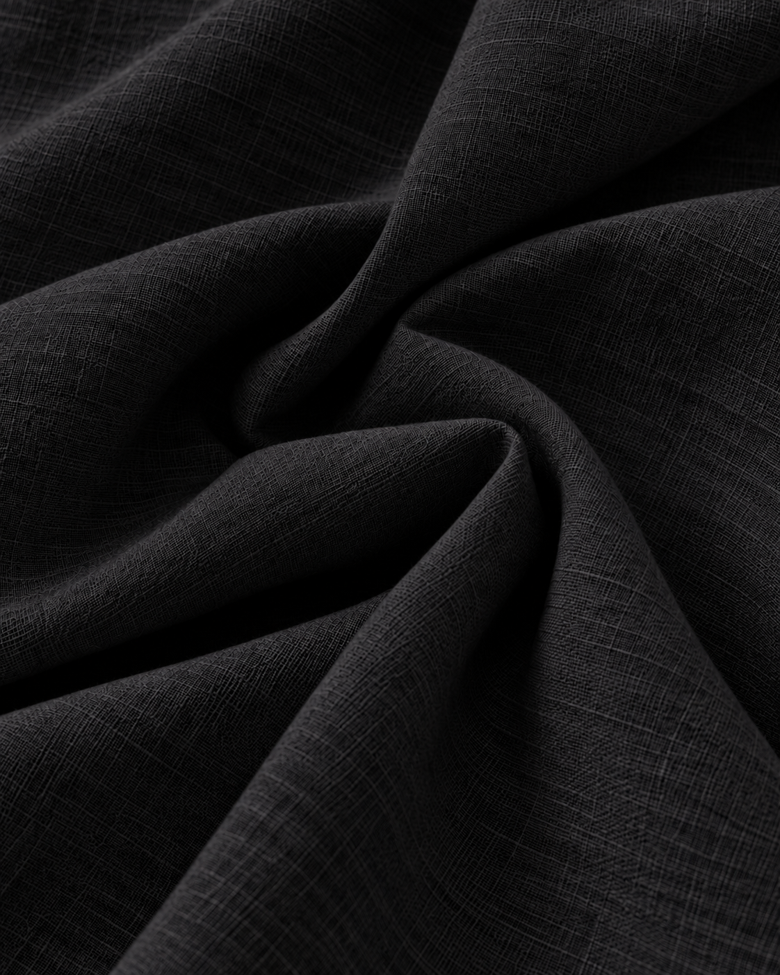 Close-up of black 225 GSM Premium Linen slub weave fabric