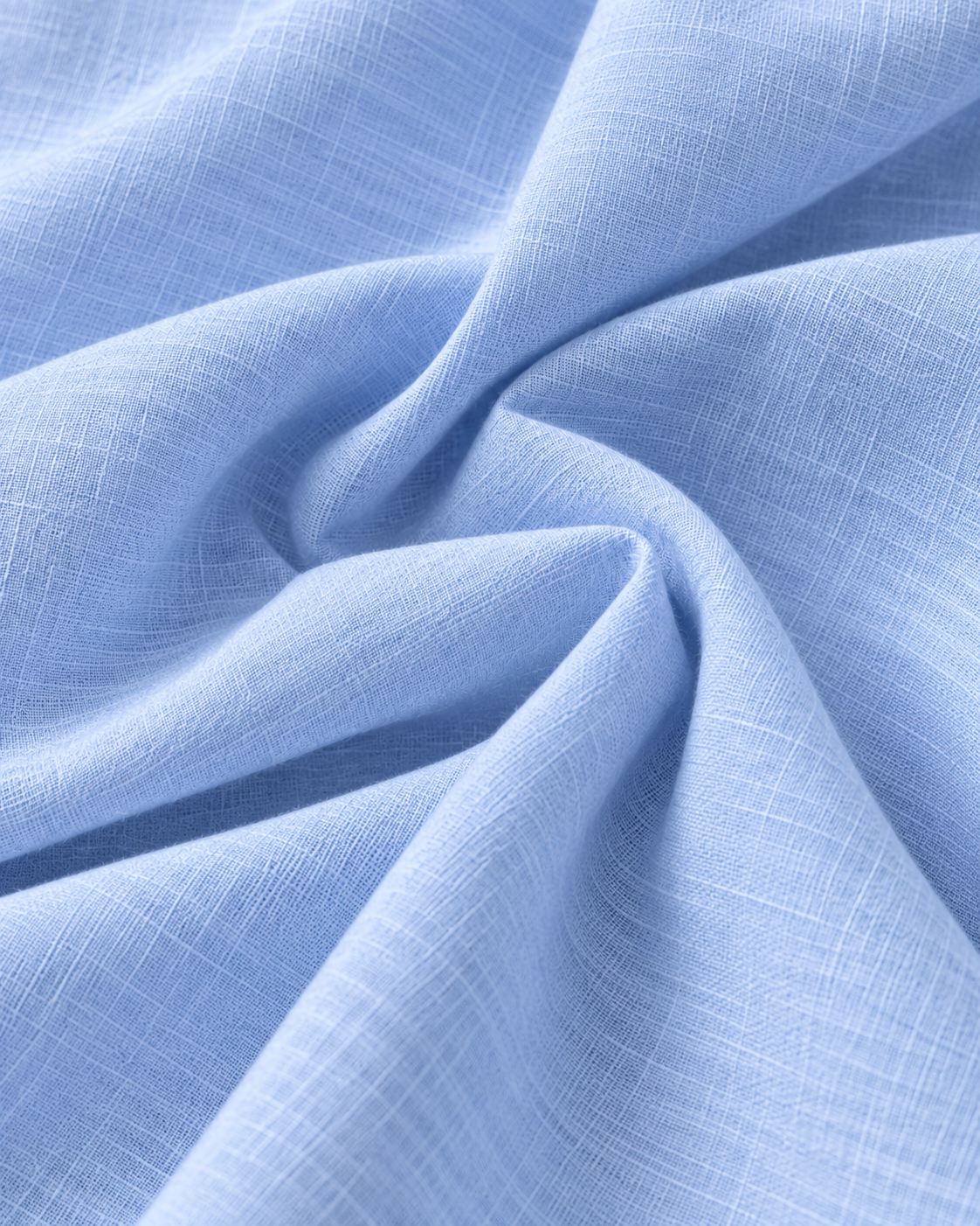 Close-up of sky blue 225 GSM Premium Linen slub weave fabric