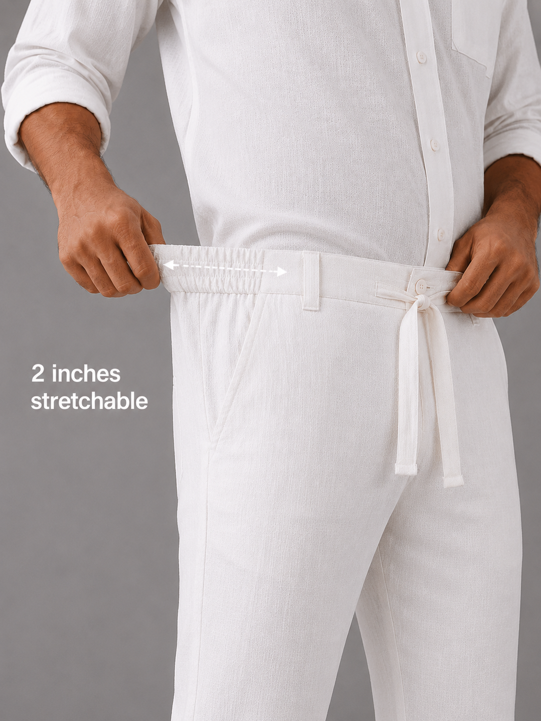 White linen cord set for men back view