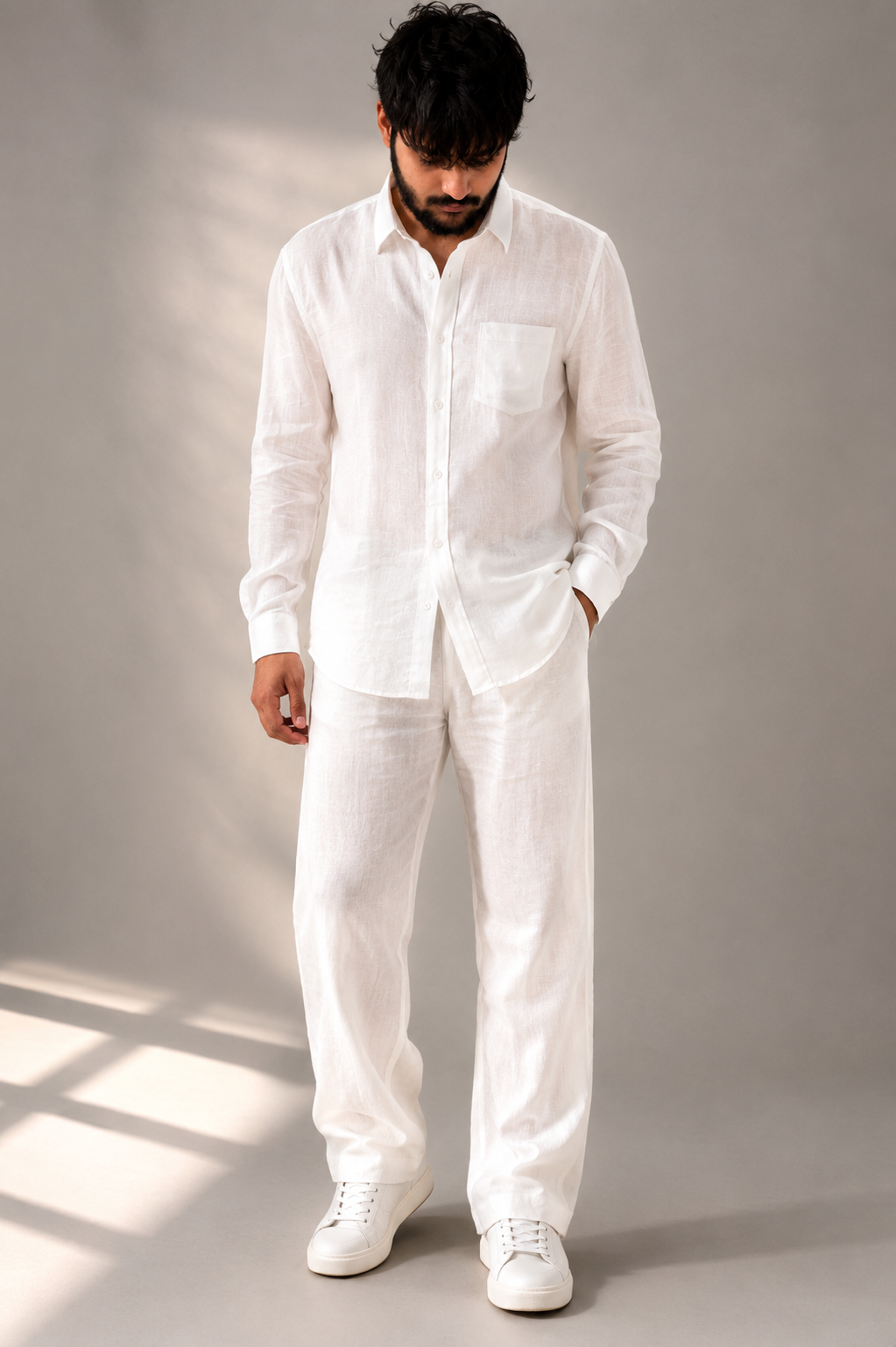 White pure cotton linen fabric texture close-up